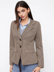 Notched Collar Houndstooth Cinched Waist Blazer