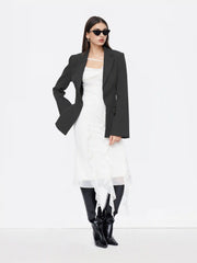 Notched Collar Bell Sleeve Button Blazer