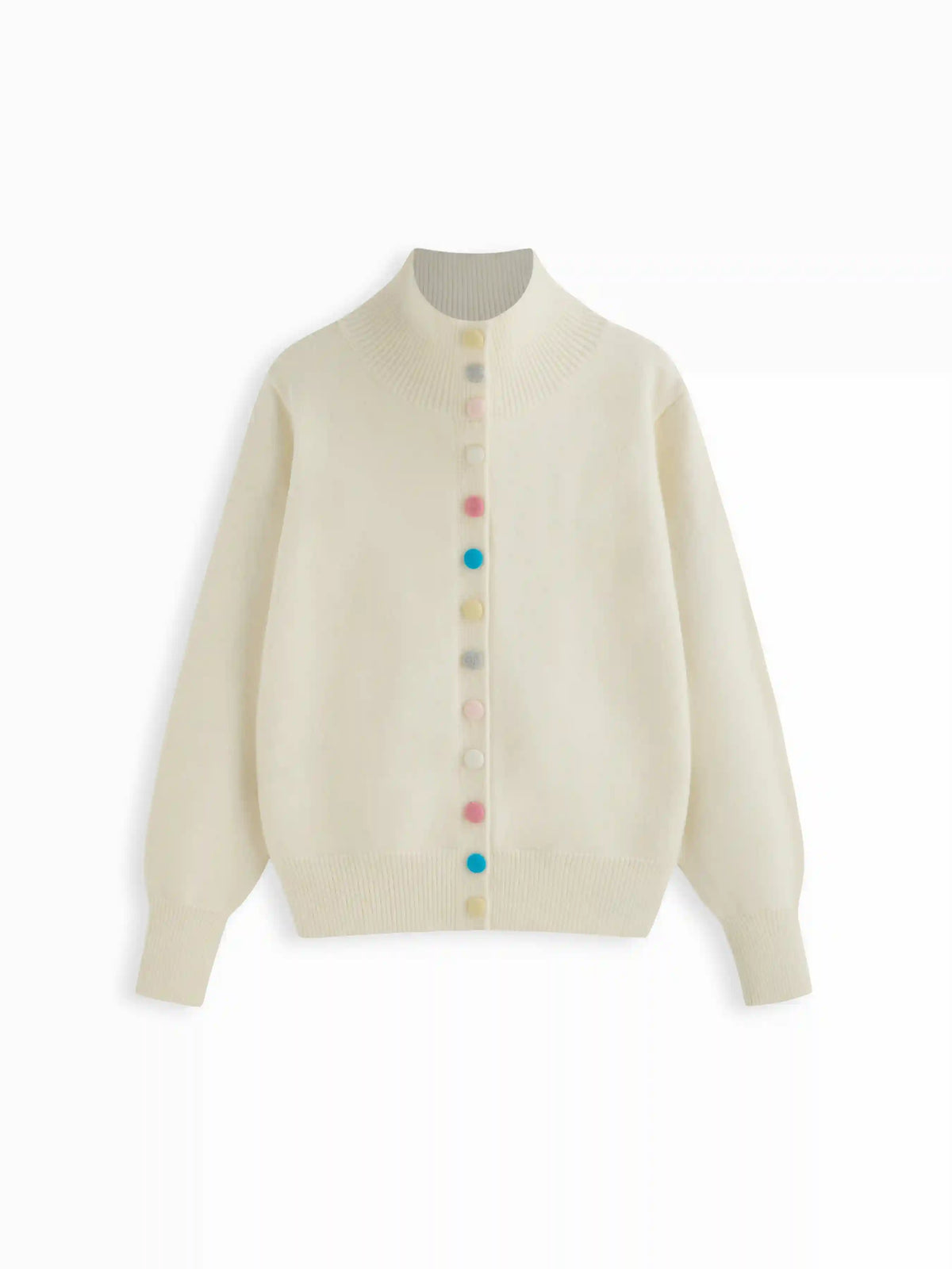 Knit High Neck Long Sleeve Button Cardigan