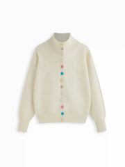 Knit High Neck Long Sleeve Button Cardigan