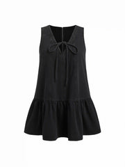 Denim V-neck Knotted A-line Mini Dress Curve & Plus