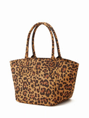 LEOPARD PRINT FAUX SUEDE TOTE BAG
