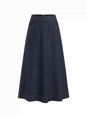 Denim Mid Rise A-line Maxi Skirt