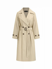 Notched Collar Double Breasted Oversized Trench Coat With Belt
