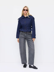 Collar Oversized Long Sleeve Crop Trench Coat With Belt