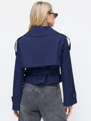 Collar Oversized Long Sleeve Crop Trench Coat With Belt