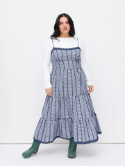 Cotton-blend Gingham Lace Trim Tiered Shirred Maxi Dress Curve & Plus