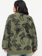 Knit V-neck Mushroom Graphic Cardigan Curve & Plus