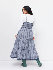 Cotton-blend Gingham Lace Trim Tiered Shirred Maxi Dress Curve & Plus