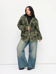Knit V-neck Mushroom Graphic Cardigan Curve & Plus