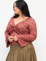 V-neck Floral Twist Long Sleeve Top Curve & Plus