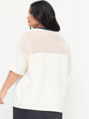 Knit V-neck 23 Hollow Out Short Sleeve Oversized Top Curve & Plus