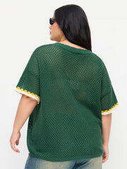 Knit V-neck 23 Graphic Hollow out Oversized Top Curve & Plus