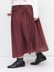Cotton Mid Rise Plaid Bowknot Ruched Maxi Skirt Curve & Plus