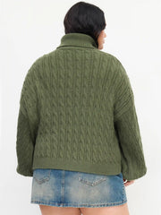 Cable Knit Turtleneck Solid Long Sleeve Crop Top Curve & Plus