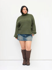 Cable Knit Turtleneck Solid Long Sleeve Crop Top Curve & Plus