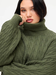 Cable Knit Turtleneck Solid Long Sleeve Crop Top Curve & Plus