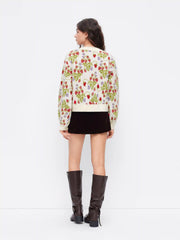 Knit V-neck Strawberry Button Oversized Cardigan