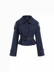 Collar Oversized Long Sleeve Crop Trench Coat With Belt