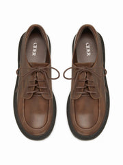 ROUND TOE LACE-UP CHUNKY HEEL LOAFERS