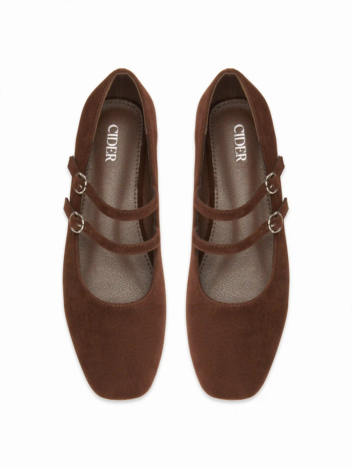 FAUX SUEDE SQUARE TOE BUCKLE MARY JANE FLATS