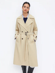 Notched Collar Double Breasted Oversized Trench Coat With Belt