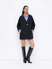 Wool-Look Notched Collar Metal Button Oversized Coat