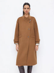 Wool-look Funnel Neck Button Longline Trench Coat