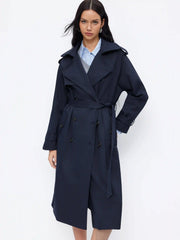 Collar Long Sleeve Double Breasted Trench Coat With Belt