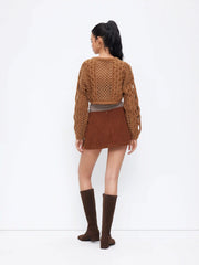 Knit Round Neckline Hollow Out Long Sleeve Crop Top