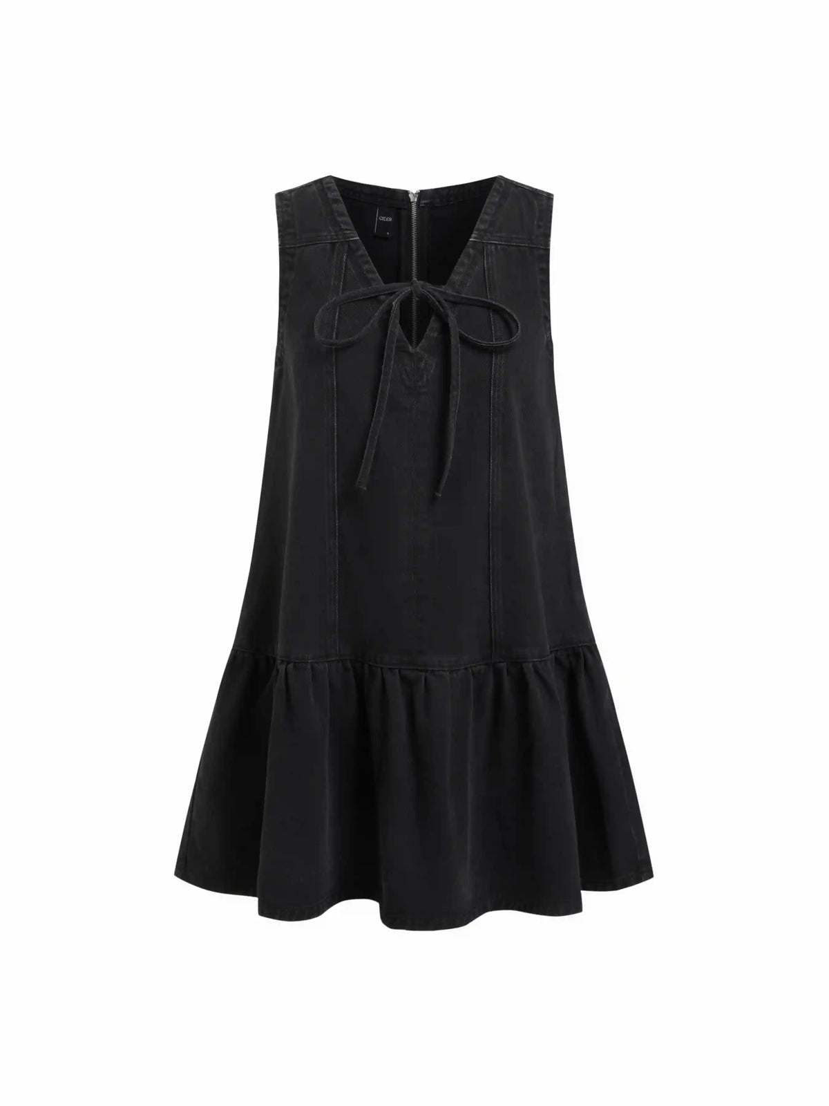Denim V-neck Knotted A-line Oversized Mini Dress