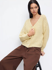 V-neck Button Chunky Knit Oversized Cardigan