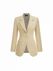 Collar Button Pocket Cinched Waist Blazer