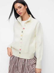 Knit High Neck Long Sleeve Button Cardigan