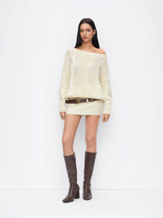Cable Knit Asymmetrical Neck Low Rise Mini Dress