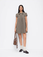 Peter Pan Collar Houndstooth Button Mini Dress