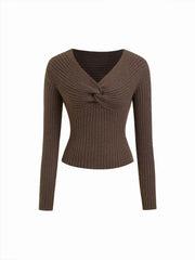 Knit V-neck Long Sleeve Twist Top