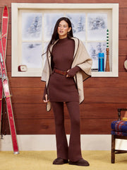 Knit High Neck Long Sleeve Sweater With Belt