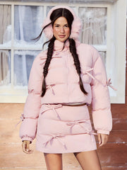 Mid Rise Bowknot Tiered Puffer Mini Skirt