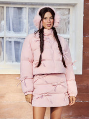 Mid Rise Bowknot Tiered Puffer Mini Skirt