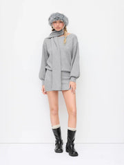 Knit Round Neckline Long Sleeve Mini Straight Dress With Scarf