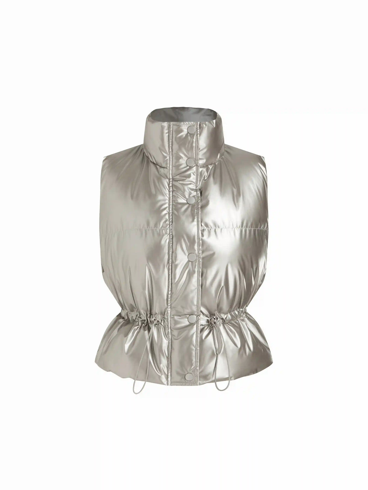 Drawstring Button Stand Collar Oversized Puffer Vest