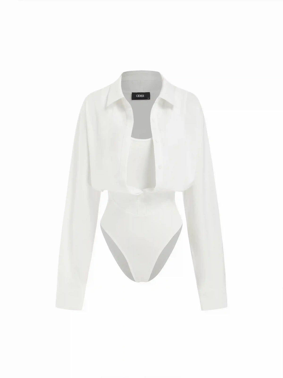 Cotton-blend Collar Shirt Bodysuit