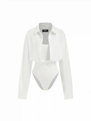 Cotton-blend Collar Shirt Bodysuit