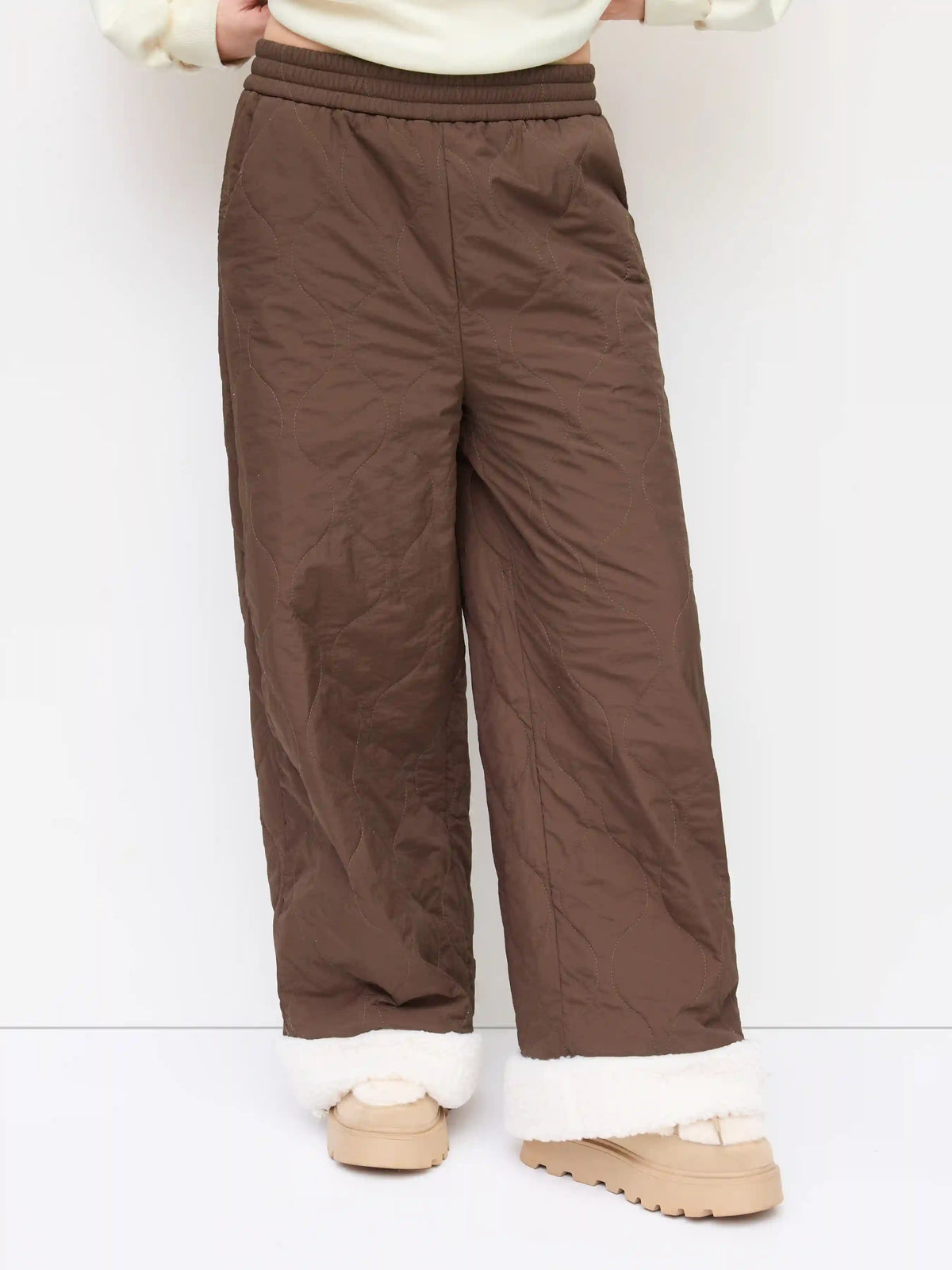 Fleece High Rise Quilted Wide Leg Trousers
