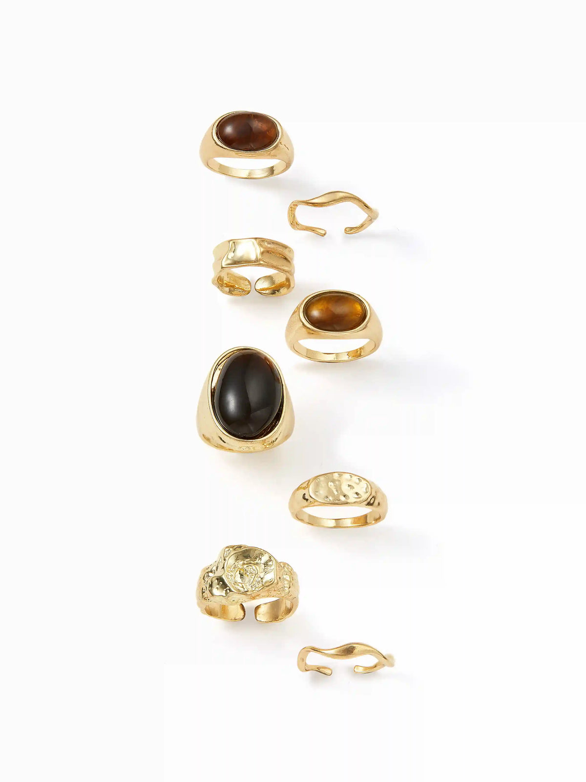 8PCS GEMSTONE CRINKLE RINGS SET