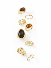 8PCS GEMSTONE CRINKLE RINGS SET