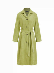 Suede Collar Long Sleeve Trench Coat With Belt