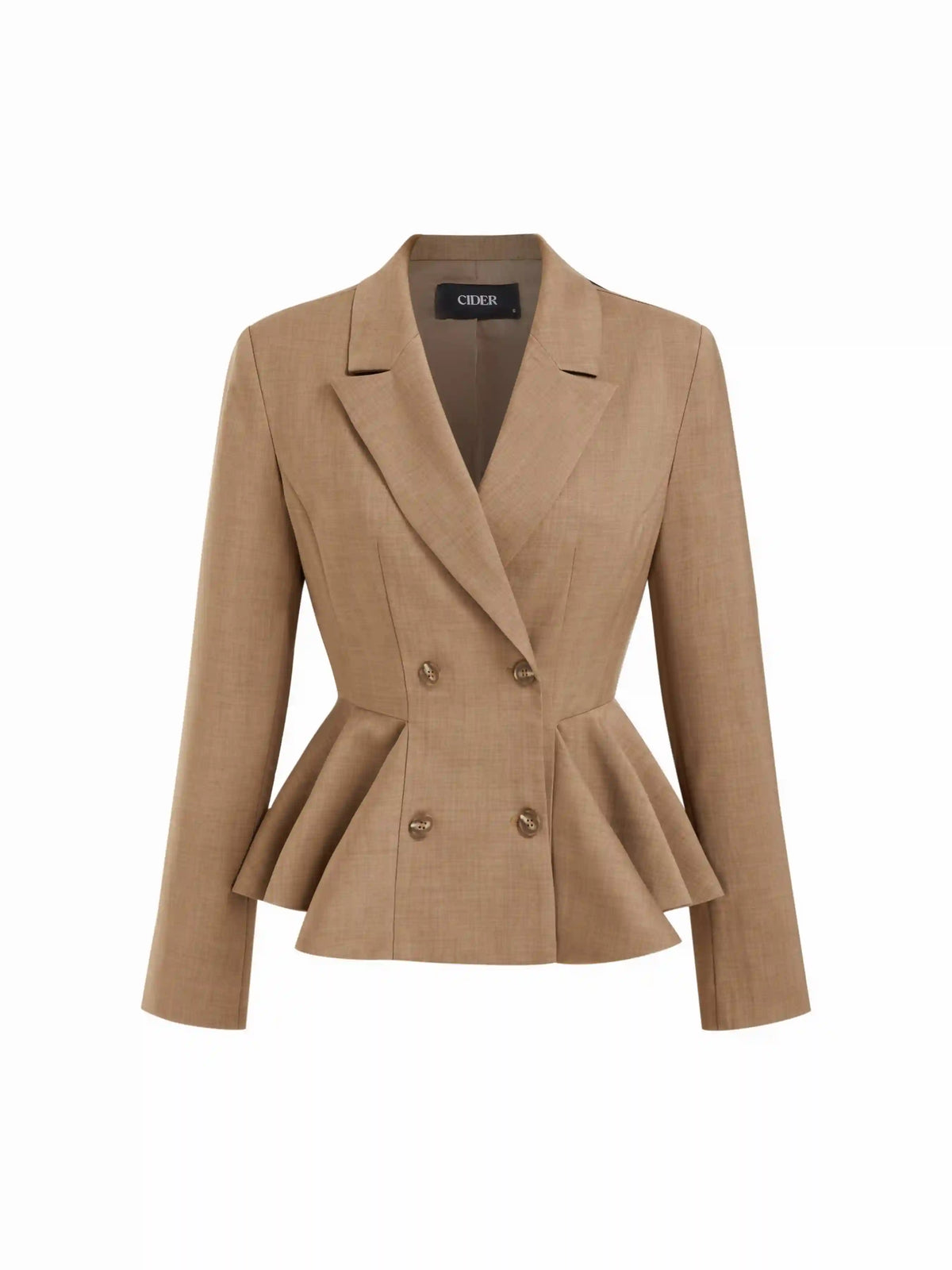 Collar Double Breasted Ruffled Cinched Waist Peplum Blazer