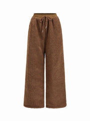Fleece Mid Rise Elastic Waist Knotted Straight Leg Trousers